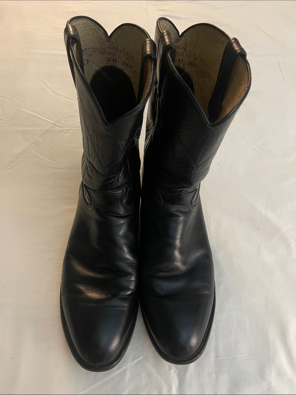 Justin Boots Black Leather Cowboy Boots